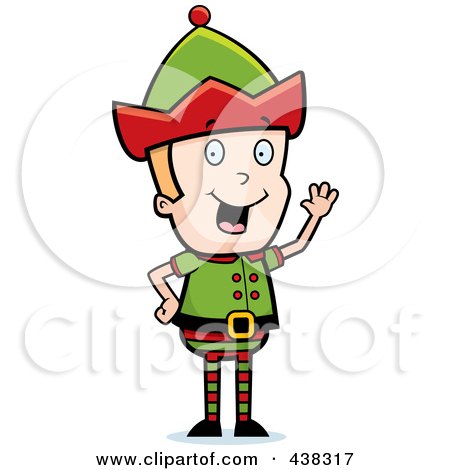 Royalty-Free (RF) Clipart Illustration of a Christmas Elf Waving by Cory Thoman