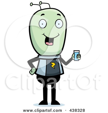 Royalty-Free (RF) Clipart Illustration of a Green Alien Holding A Glass Of Water by Cory Thoman
