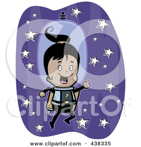 Royalty-Free (RF) Clipart Illustration of a Girl Astronaut Flying In Space With A Jetpack by Cory Thoman