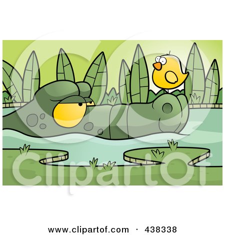 Royalty-Free (RF) Clipart Illustration of a Bird On An Alligator's Nose by Cory Thoman
