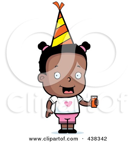 Royalty-Free (RF) Clipart Illustration of a Black Girl Wearing A Party Hat And Holding Juice by Cory Thoman