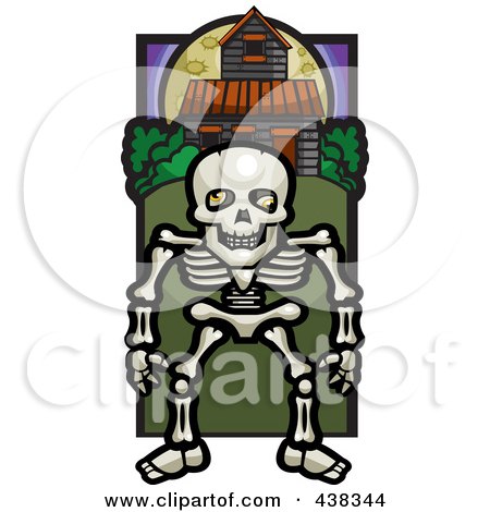 Royalty-Free (RF) Clipart Illustration of a Skeleton By A Haunted House by Cory Thoman
