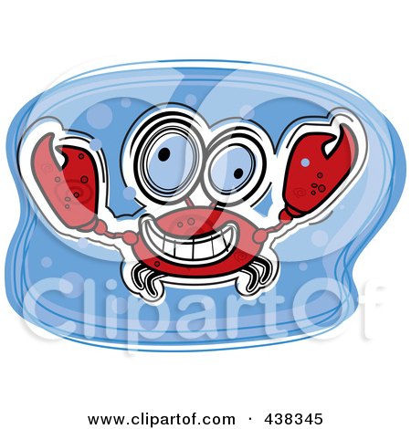 Royalty-Free (RF) Clipart Illustration of a Happy Red Crab In Blue Water by Cory Thoman
