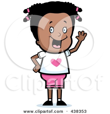 Royalty-Free (RF) Clipart Illustration of a Cute Black Girl Waving by Cory Thoman
