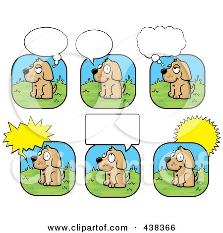 Royalty-Free (RF) Clipart Illustration of a Digital Collage Of A Dog With Different Word Balloons by Cory Thoman