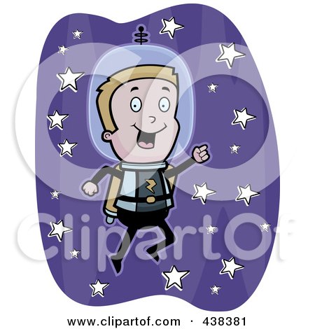 Royalty-Free (RF) Clipart Illustration of a Boy Astronaut Flying In Space With A Jetpack by Cory Thoman