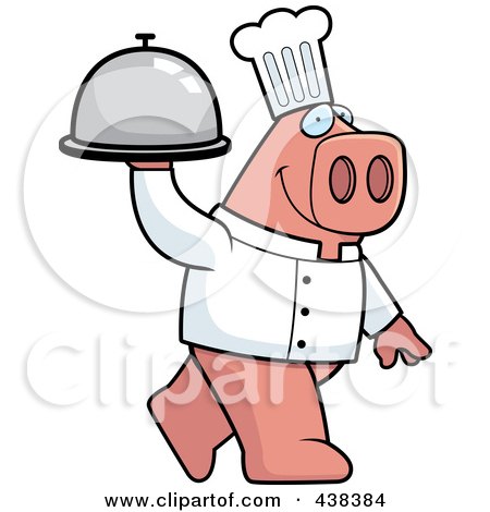 Royalty-Free (RF) Clipart Illustration of a Pig Chef Carrying A Platter by Cory Thoman
