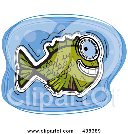 Royalty-Free (RF) Clipart Illustration of a Green Fish In Blue Water by Cory Thoman