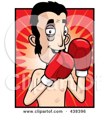 Royalty-Free (RF) Clipart Illustration of a Black Eyed Boxer Over Red Rays by Cory Thoman