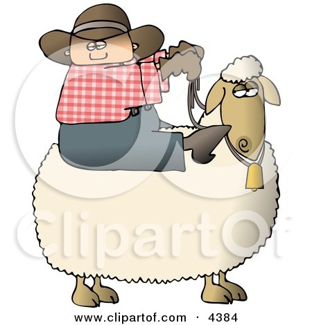 Young Preteen Cowboy Riding a Sheep Clipart by djart
