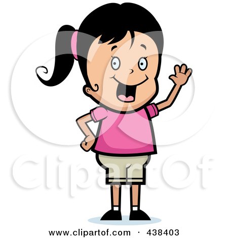 Royalty-Free (RF) Clipart Illustration of a Black Haired Girl Smiling And Waving by Cory Thoman
