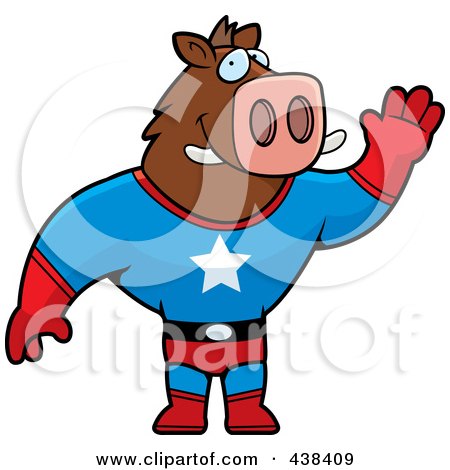 Royalty-Free (RF) Clipart Illustration of a Boar Super Hero Waving by Cory Thoman