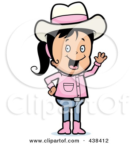 Royalty-Free (RF) Clipart Illustration of a Waving Female Cowboy In Pink Boots by Cory Thoman
