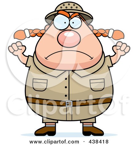 Royalty-Free (RF) Clipart Illustration of a Plump Female Safari Ranger Waving Her Fists by Cory Thoman
