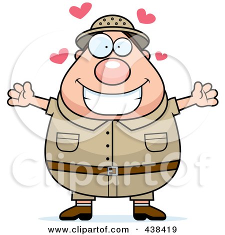 Royalty-Free (RF) Clipart Illustration of a Plump Male Safari Ranger With Open Arms by Cory Thoman