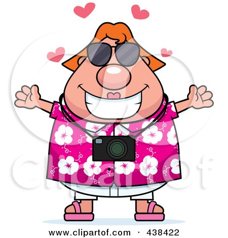 Royalty-Free (RF) Clipart Illustration of a Plump Female Tourist With Open Arms by Cory Thoman