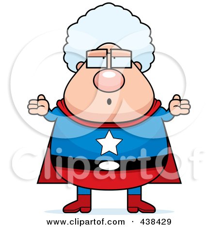 Royalty-Free (RF) Clipart Illustration of a Careless Plump Super Granny Shrugging by Cory Thoman