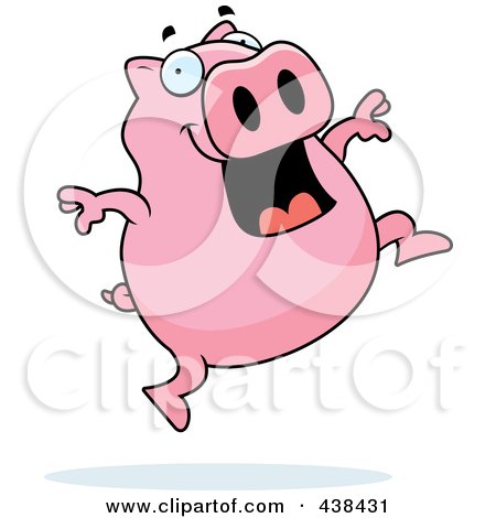 Royalty-Free (RF) Clipart Illustration of a Happy Pig Jumping by Cory Thoman