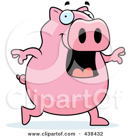 Royalty-Free (RF) Clipart Illustration of a Happy Pig Walking by Cory Thoman