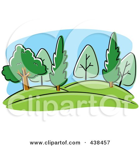 Royalty-Free (RF) Clipart Illustration of a Hilly Landscape With Trees by Cory Thoman