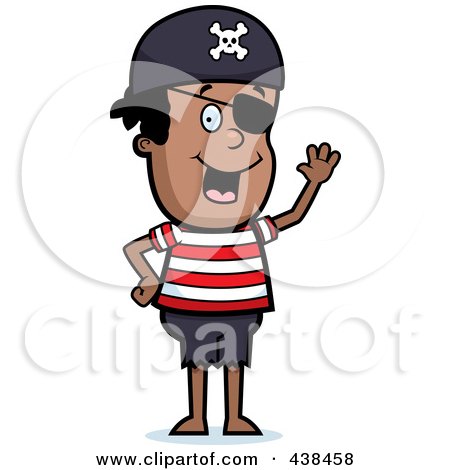 Royalty-Free (RF) Clipart Illustration of a Black Pirate Waving by Cory Thoman