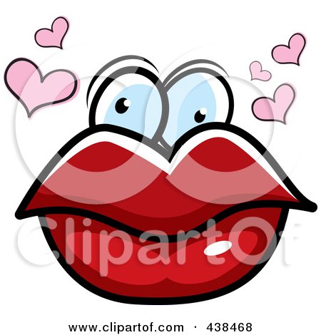 Royalty-Free (RF) Clipart Illustration of a Pair Of Lips With Eyes And Hearts by Cory Thoman