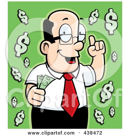 Royalty-Free (RF) Clipart Illustration of a Wealthy Man Holding Cash Over Green by Cory Thoman