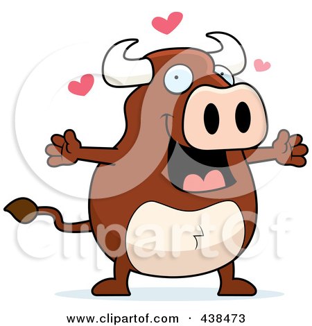 Royalty-Free (RF) Clipart Illustration of a Romantic Bull With Open Arms by Cory Thoman