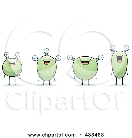Royalty-Free (RF) Clipart Illustration of a Row Of Green Aliens by Cory Thoman