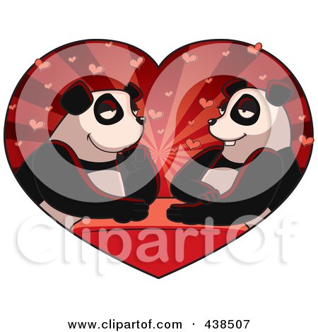 Royalty-Free (RF) Clipart Illustration of a Panda Couple In A Heart by Cory Thoman
