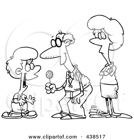 Royalty-Free (RF) Clip Art Illustration of a Cartoon Black And White Outline Design Of A Grandfather Giving Candy To His Grandson by toonaday