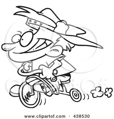 Royalty-Free (RF) Clip Art Illustration of a Cartoon Black And White Outline Design Of A Boy Riding His Trike by toonaday