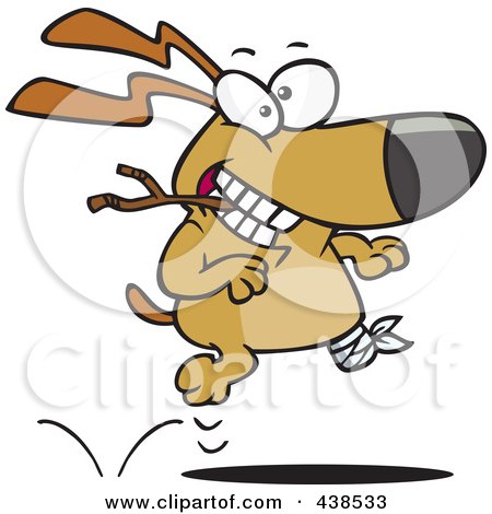 Royalty-Free (RF) Clip Art Illustration of a Cartoon Three Legged Dog Playing Fetch by toonaday
