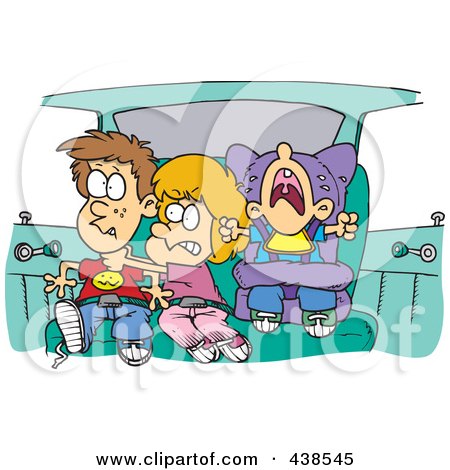 Royalty-Free (RF) Clip Art Illustration of Cartoon Siblings Fighting In A Car On A Road Trip by toonaday