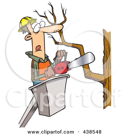 Royalty-Free (RF) Clip Art Illustration of a Cartoon Tree Trimmer Holding A Saw by toonaday
