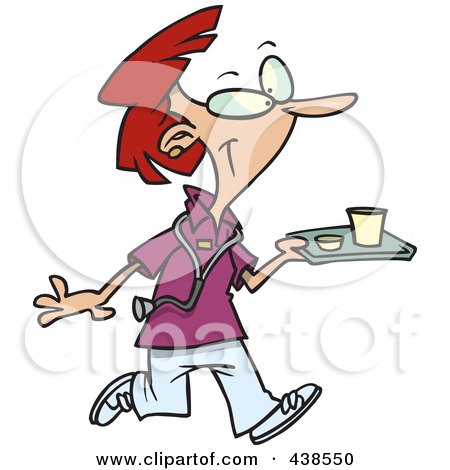 Royalty-Free (RF) Clip Art Illustration of a Cartoon Nurse Carrying A Tray Of Cafeteria Food by toonaday