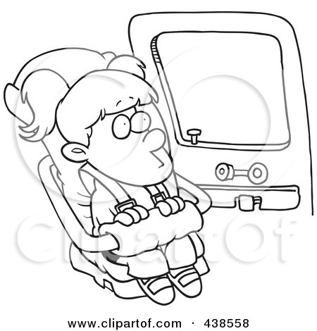 Royalty-Free (RF) Clip Art Illustration of a Cartoon Black And White Outline Design Of A Nervous Girl Sitting In Her Car Seat by toonaday