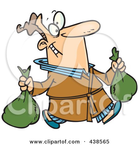 Royalty-Free (RF) Clip Art Illustration of a Cartoon Man Happily Taking Out Two Trash Bags by toonaday