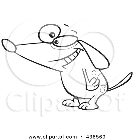 Royalty-Free (RF) Clip Art Illustration of a Cartoon Black And White Outline Design Of A Happy Dog Smiling by toonaday