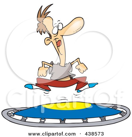 Royalty-Free (RF) Clip Art Illustration of a Cartoon Man Jumping On A Trampoline by toonaday