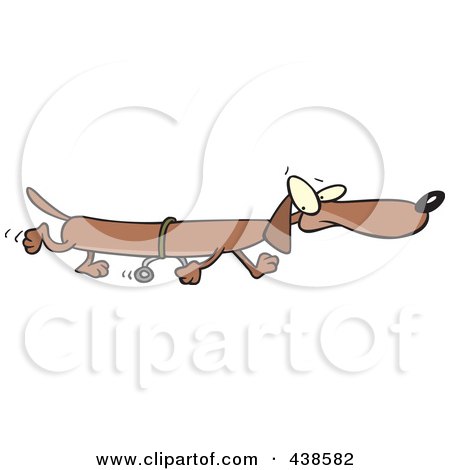 Royalty-Free (RF) Clip Art Illustration of a Long Cartoon Wiener Dog Using Training Wheels by toonaday