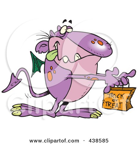Royalty-Free (RF) Clip Art Illustration of a Cartoon Dragon Trick Or Treating On Halloween by toonaday