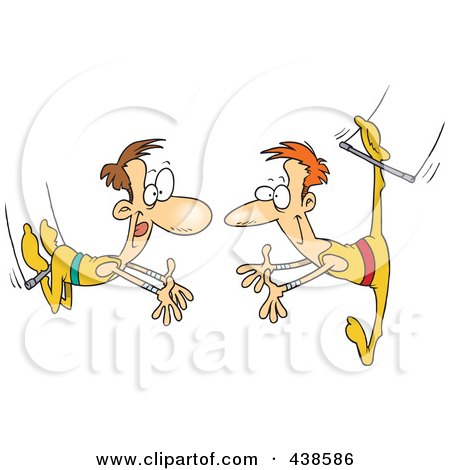Royalty-Free (RF) Clip Art Illustration of Cartoon Trapeze Artists Performing by toonaday