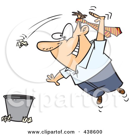 Royalty-Free (RF) Clip Art Illustration of a Cartoon Man Wearing A Tie On His Head And Tossing Trash by toonaday