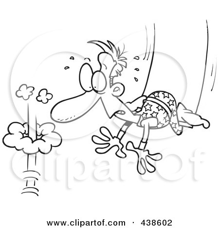 Royalty-Free (RF) Clip Art Illustration of a Cartoon Black And White Outline Design Of A Trapeze Artist Failing To Grab His Partner by toonaday