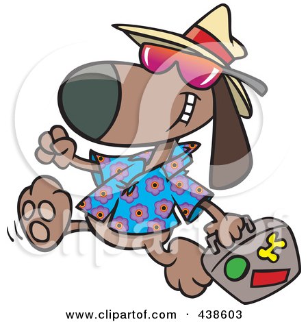 Royalty-Free (RF) Clip Art Illustration of a Cartoon Traveling Dog Carrying Luggage by toonaday