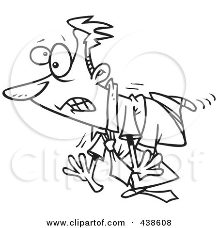 Royalty-Free (RF) Clip Art Illustration of a Cartoon Black And White Outline Design Of A Clumsy Businessman Tripping On His Own Tie by toonaday