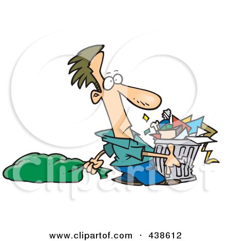 Royalty-Free (RF) Clip Art Illustration of a Cartoon Man Taking Out A Lot Of Trash by toonaday