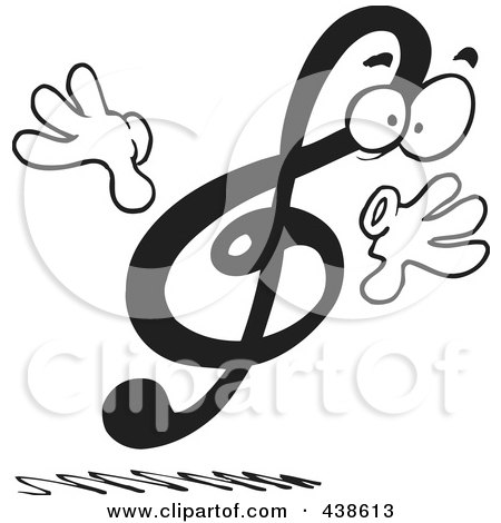 Royalty-Free (RF) Clip Art Illustration of a Cartoon Black And White Design Of A Treble Clef by toonaday