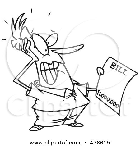 Royalty-Free (RF) Clip Art Illustration of a Cartoon Black And White Outline Design Of A Man Holding An Extreme Billing Statement by toonaday